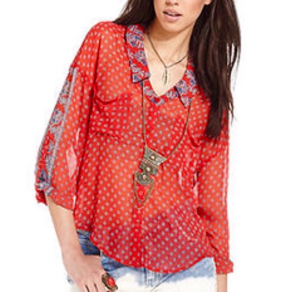Free People Tops - Free People Sheer Easy Rider Roll Tab Top
